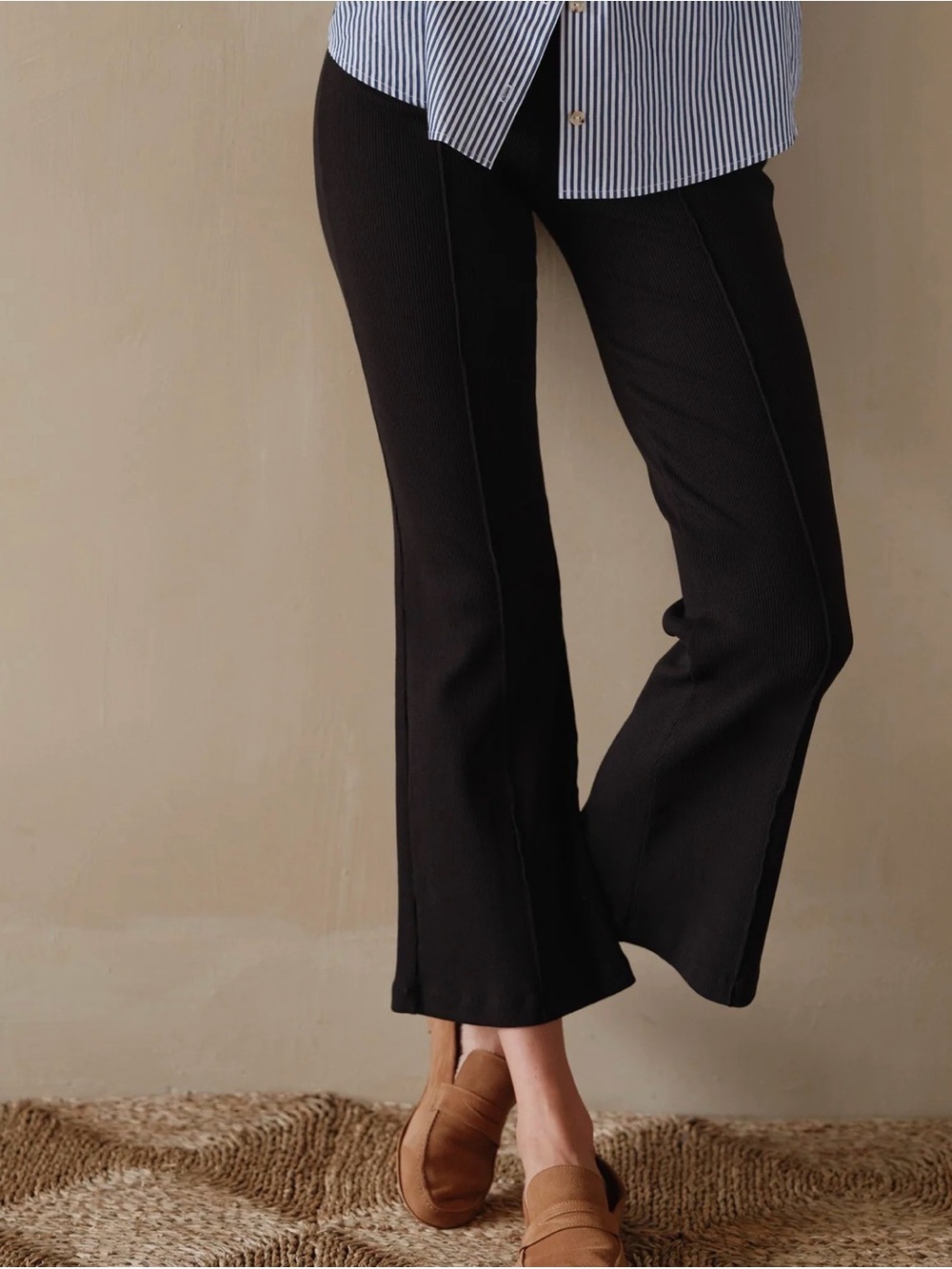 DONNI. Black Rib Kick Flare Knit Pants